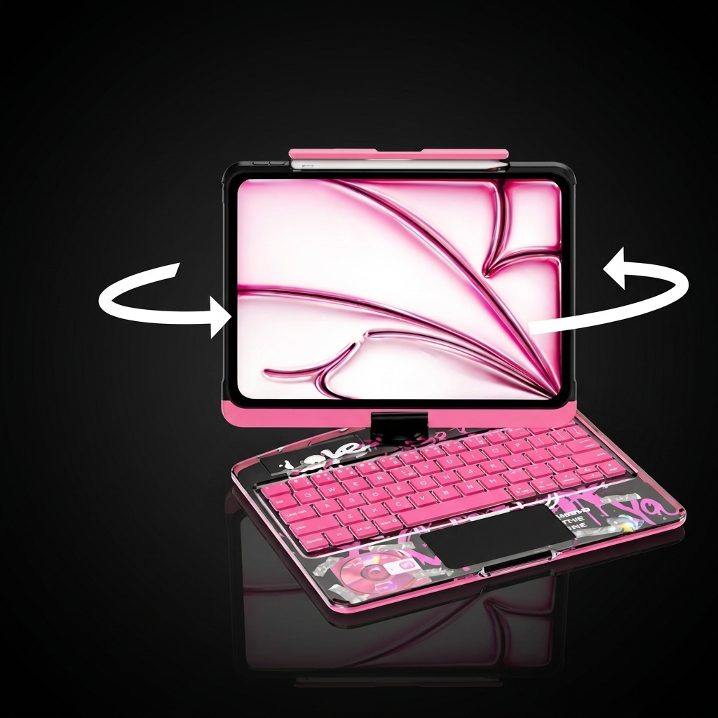 The Pivot iPad Keyboard Case Ghost Pink — 360 degree swivel rotation