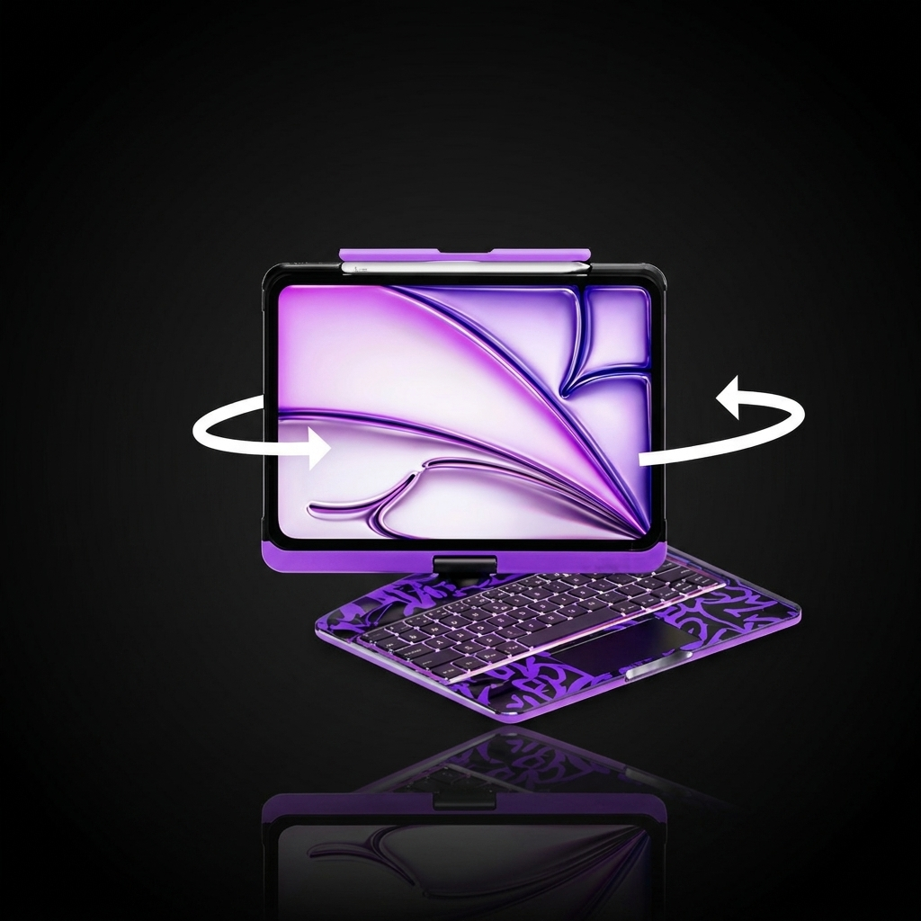 The Pivot iPad Keyboard Case Ghost Purple — 360 degree swivel rotation