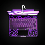 The Pivot Ghost Purple — backlit keyboard and trackpad top view