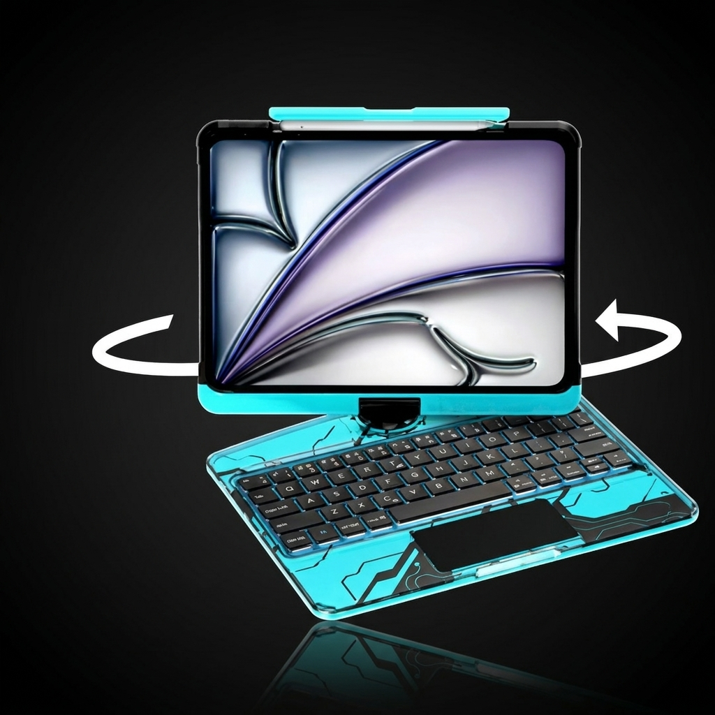 The Pivot iPad Keyboard Case Ghost Blue — 360 degree swivel rotation